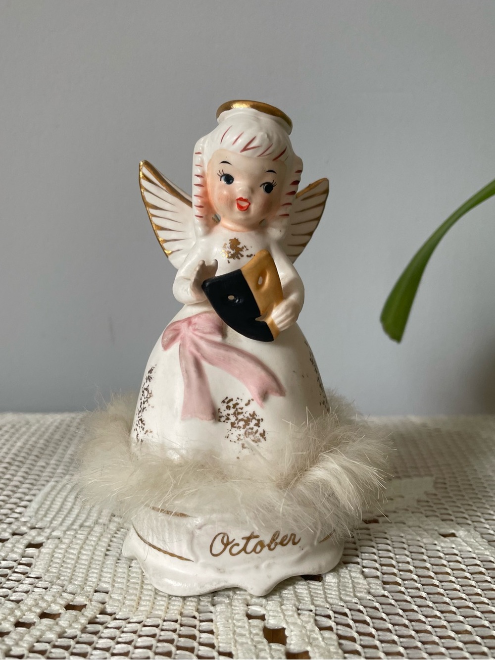 Vintage Napco October Angel Girl Holding Mask 1950s